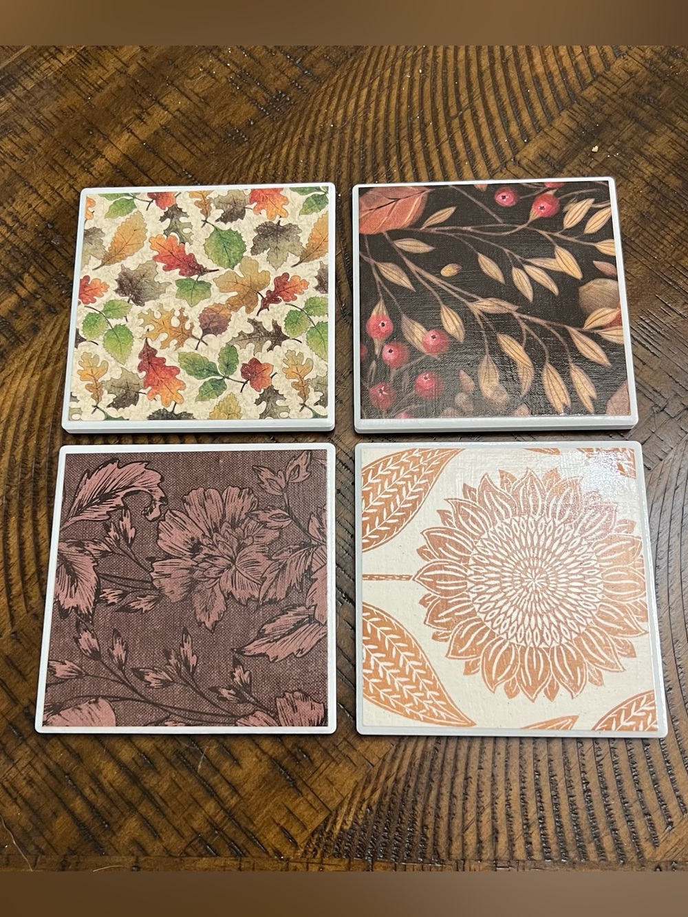 Handcrafted Fall Tile Coaster Set - Picture 2 of 4